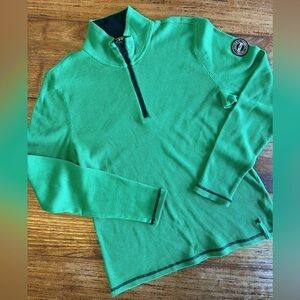 Lauren Ralph Lauren Kelly Green Waffle Weave Quarter Zip High Collar/PL
